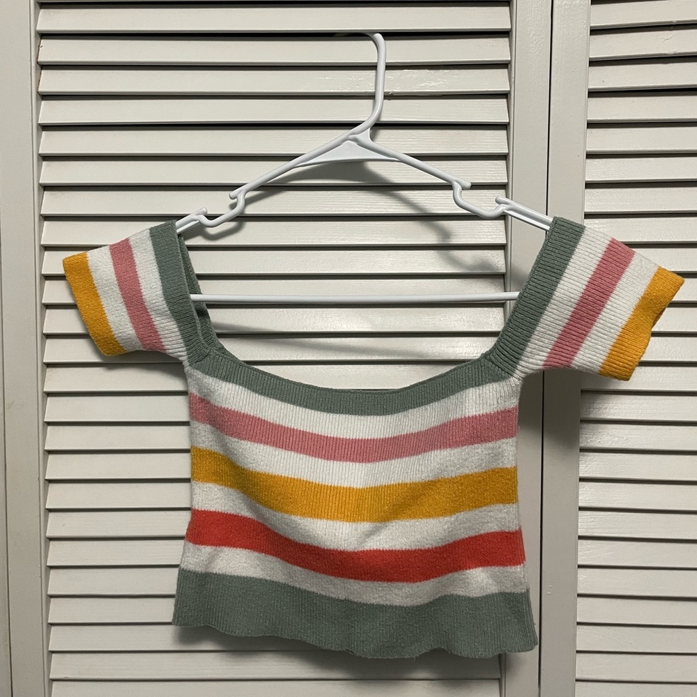 Yesstyle stripe crop off the shoulder top